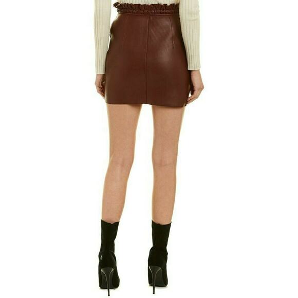 MAJE Jet zipped leather burgundy pencil straight mini paperbag skirt Size 1 NEW - Picture 5 of 8